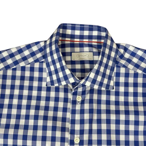 Eton Contemporary Mens Size 42/16.5 Long Sleeve Checkered Button Down Blue White - Picture 7 of 11